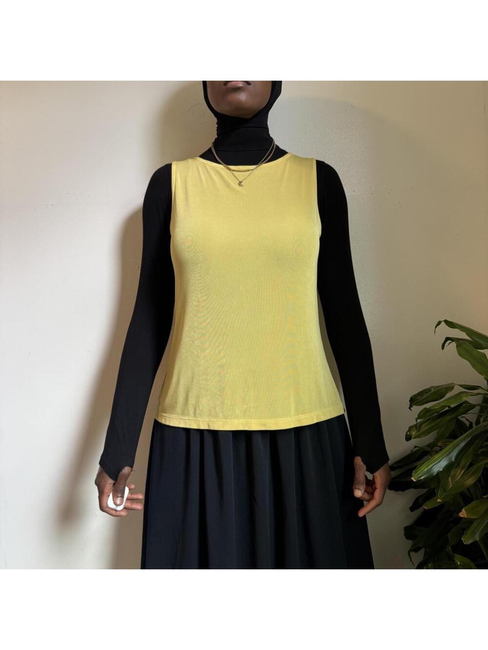 Vintage 90s coquette retro yellow sleeveless tank blouse - L